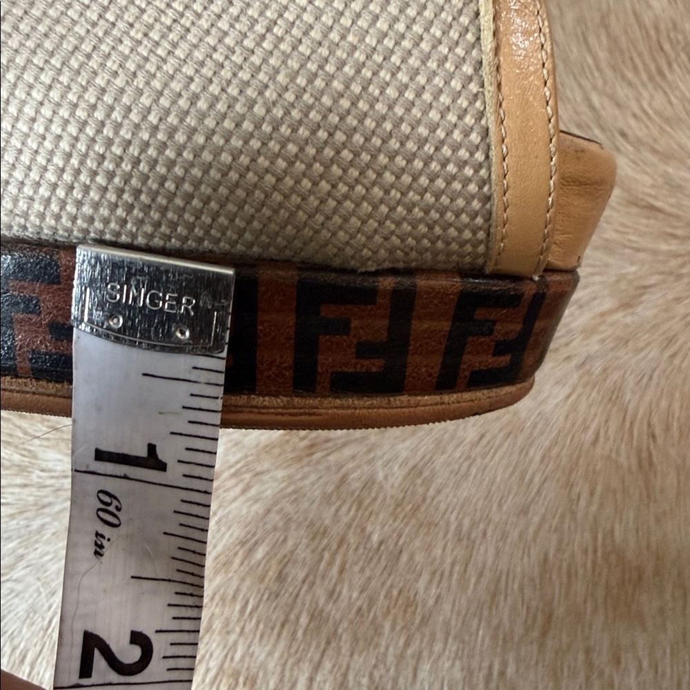 Fendi Beige Zucca Strappy Platform Peep-Toe Heels with FF Logo Platform - Picture 12 of 13
